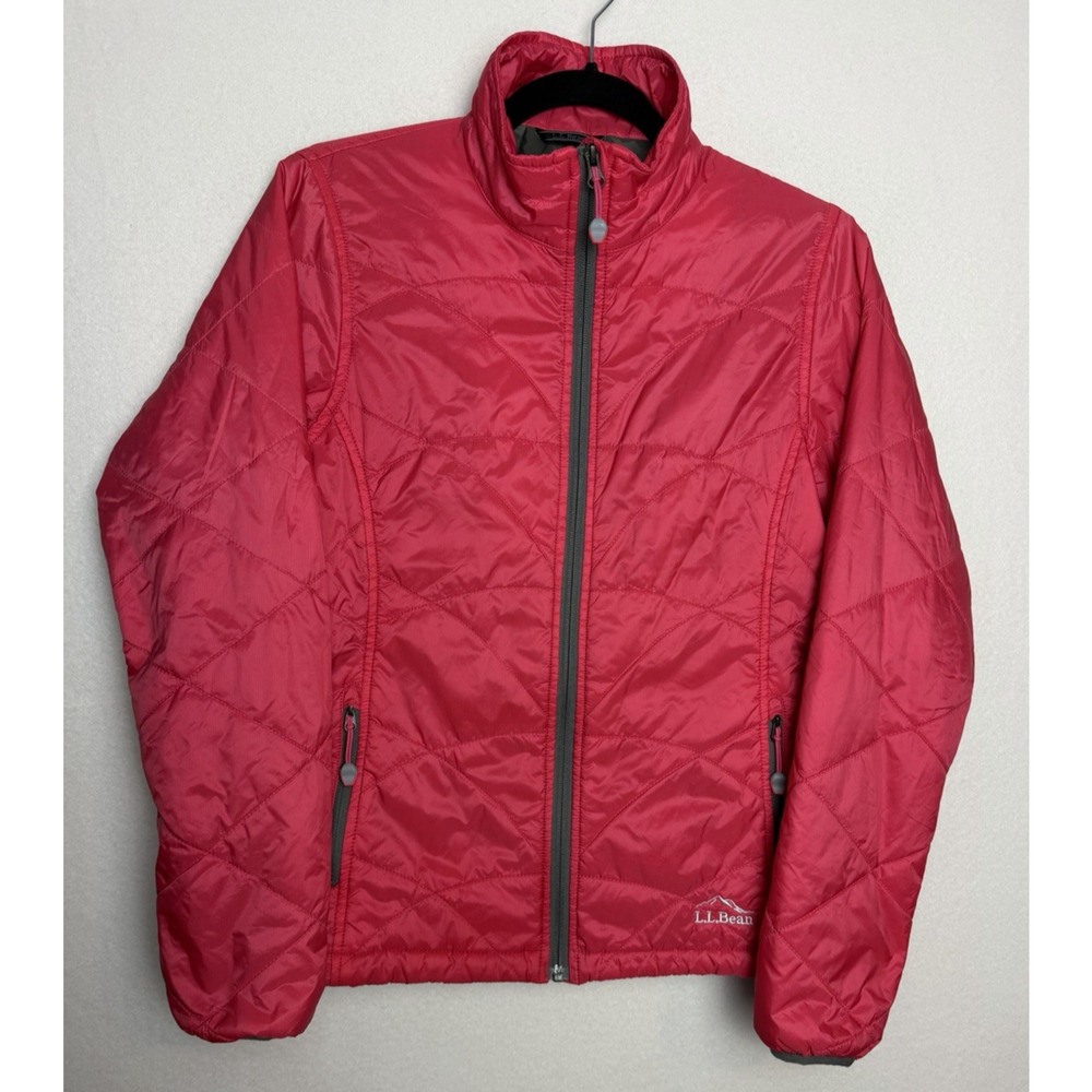 LL Bean Primaloft Pink Puffer Jacket Size XS PET Full Zip Lightweight Outdoors